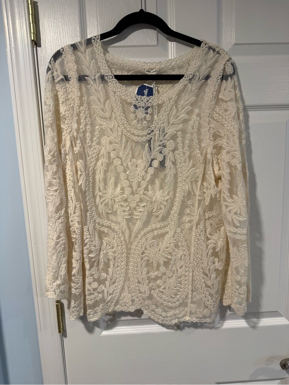 Elegant Cream Lace Long-Sleeve Women's Top